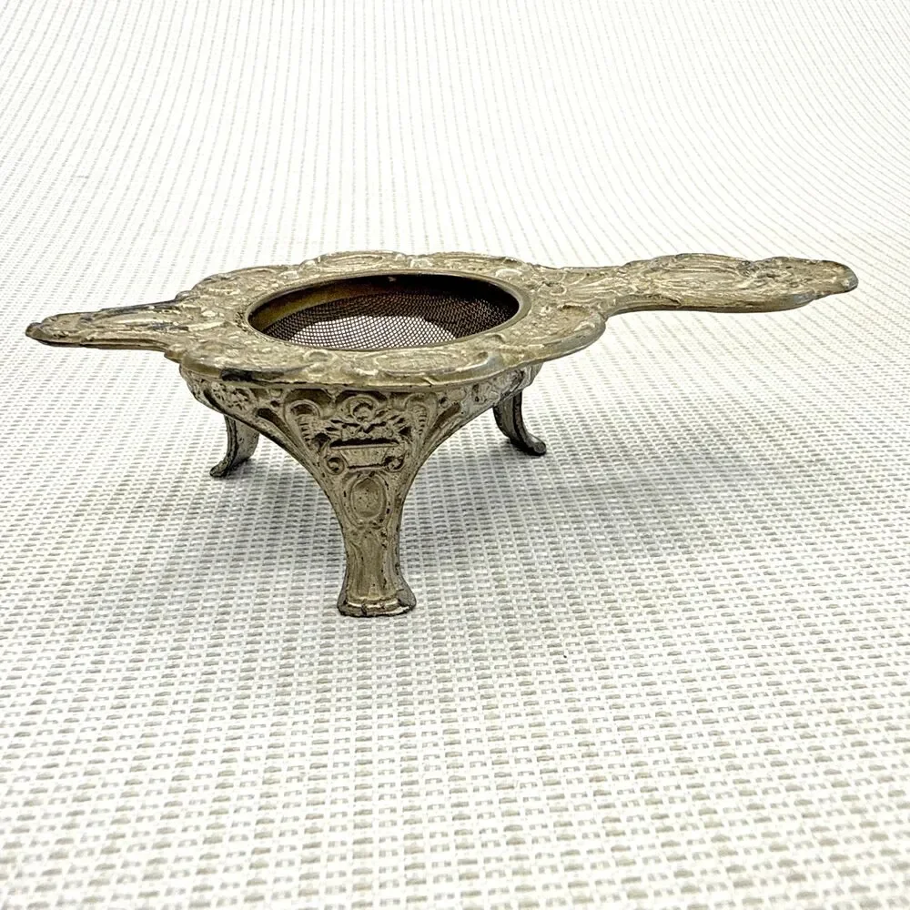 Vintage Silver Plated German Mesh Tea Strainer and Holder